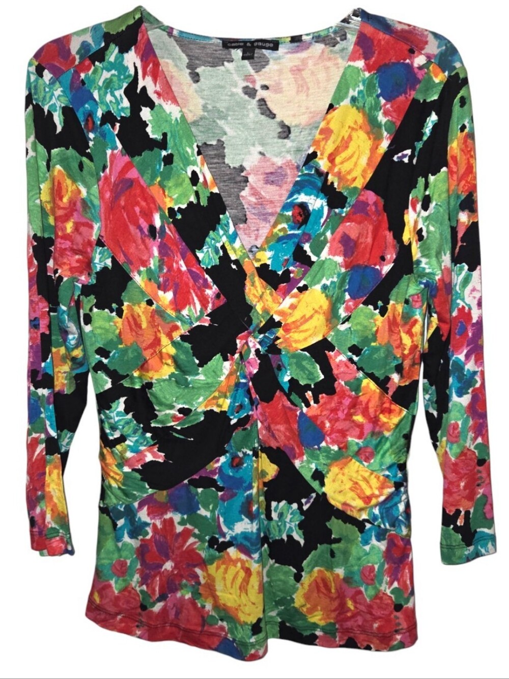 Cabe & Gauge Floral V Neck Stretch Blouse